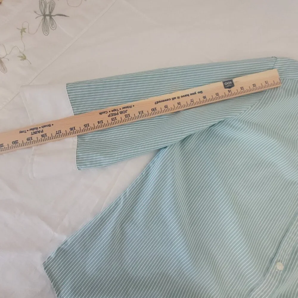 Teal Blue & White Pin Stripe Blouse XL Liz Claiborne - Picture 11 of 16
